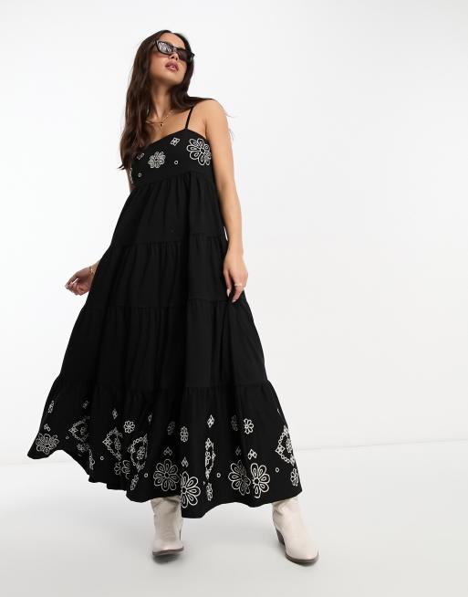 Black eyelet shop maxi dress