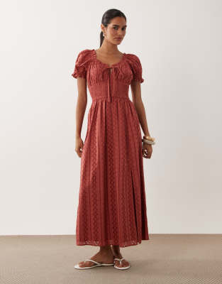 Miss Selfridge Eyelet Milkmaid Midaxi Dress In Multi