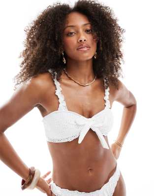 MISS SELFRIDGE EYELET SCRUNCHIE TIE FRONT CROPPED BIKINI TOP 