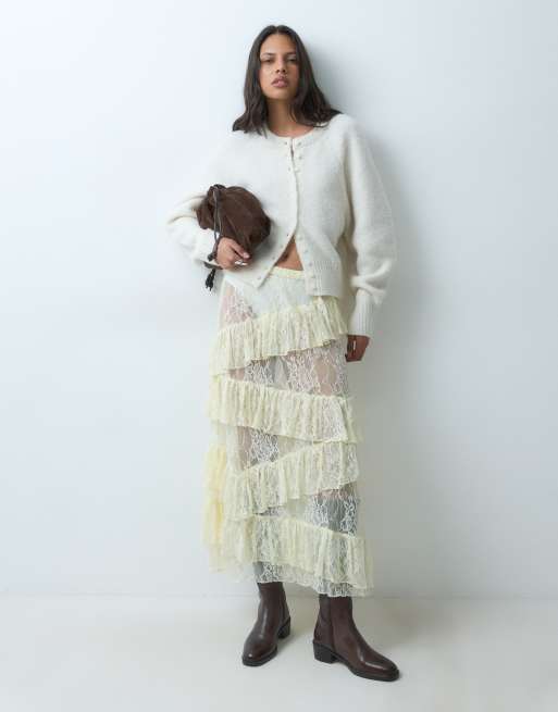 Miss Selfridge - falda maxi de encaje con volantes escalonados, 3 de 5