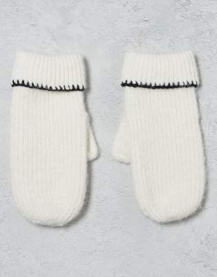 Miss Selfridge - Fäustlinge aus Wolle in Creme mit Languettenstich-Detail in Schwarz-Weiß