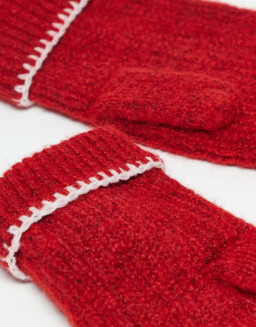 Miss Selfridge – Fäustlinge aus Wolle in Rot mit Languettenstich in sanftem Rosa, 2 von 3