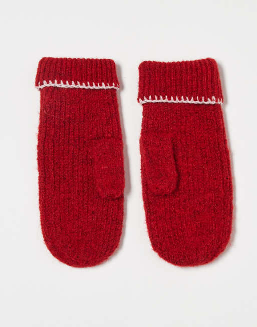 Miss Selfridge – Fäustlinge aus Wolle in Rot mit Languettenstich in sanftem Rosa, 3 von 3