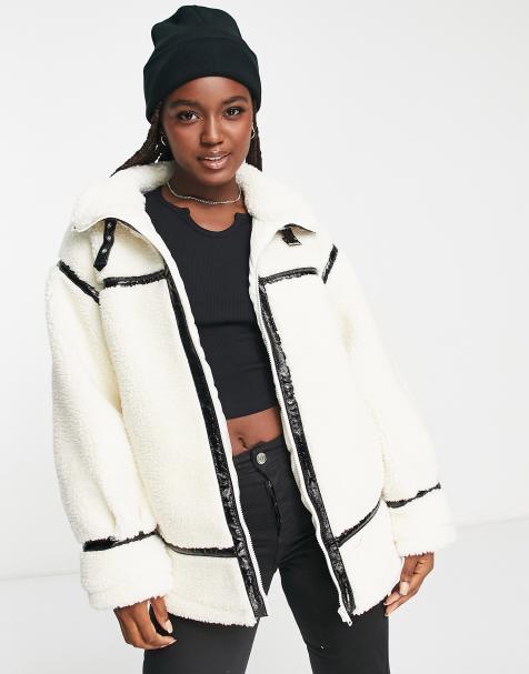 Petite Faux Fur Seam Detail Aviator Jacket