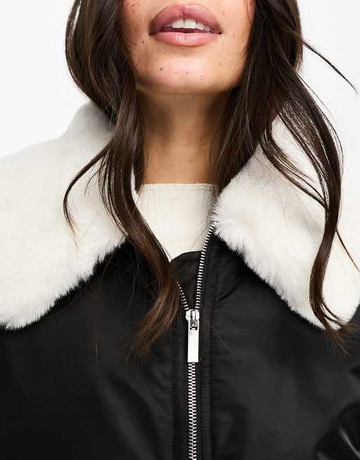 Fur collar outlet aviator jacket