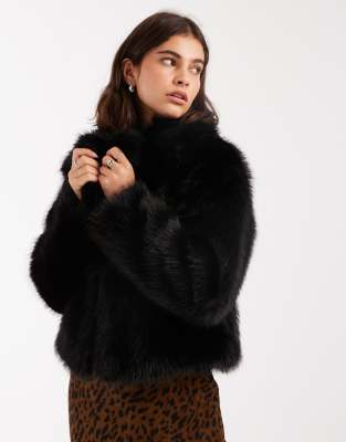 Miss Selfridge Faux Fur Crop Jacket In Black