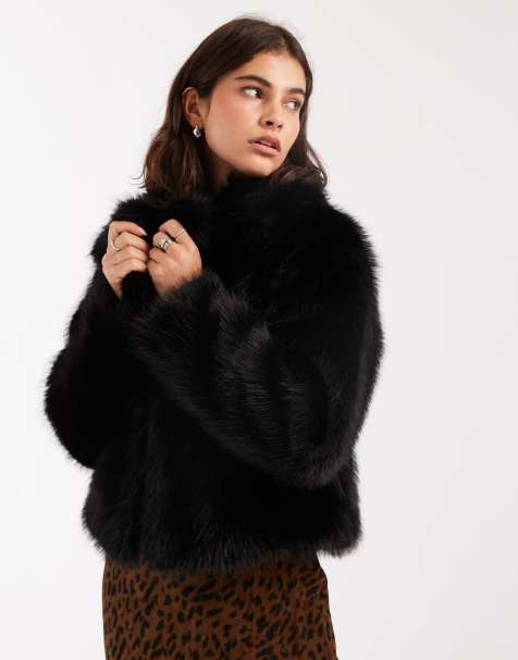 Miss Selfridge faux fur crop jacket in black - view 1