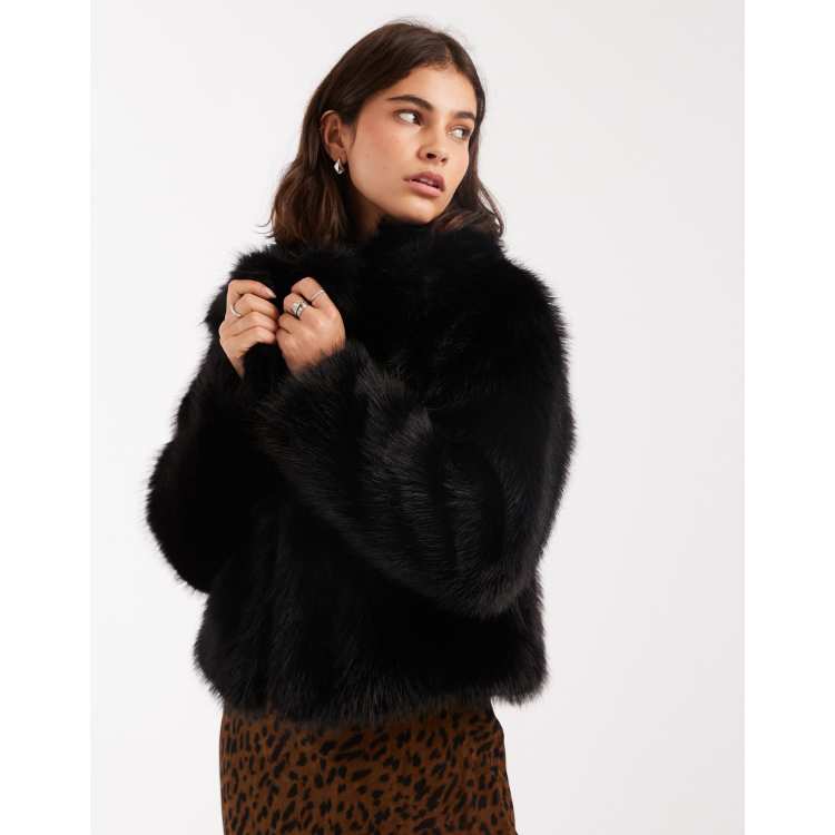 Miss Selfridge faux fur crop jacket in black ASOS