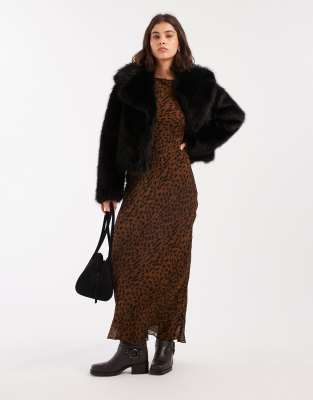 Miss Selfridge Faux Fur Crop Jacket In Black