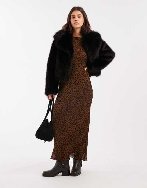Miss Selfridge faux fur crop jacket in black