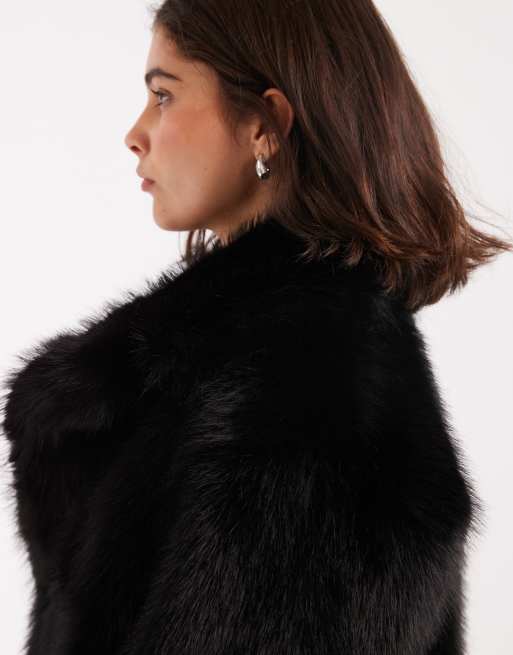 Miss Selfridge faux fur crop jacket in black