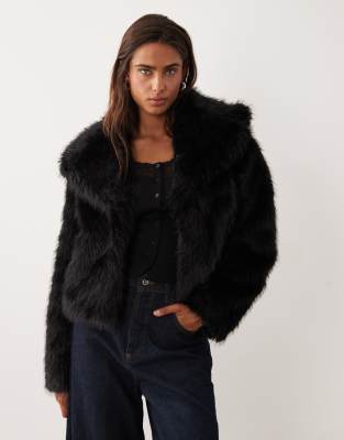 Miss Selfridge Faux Fur Crop Jacket In Black