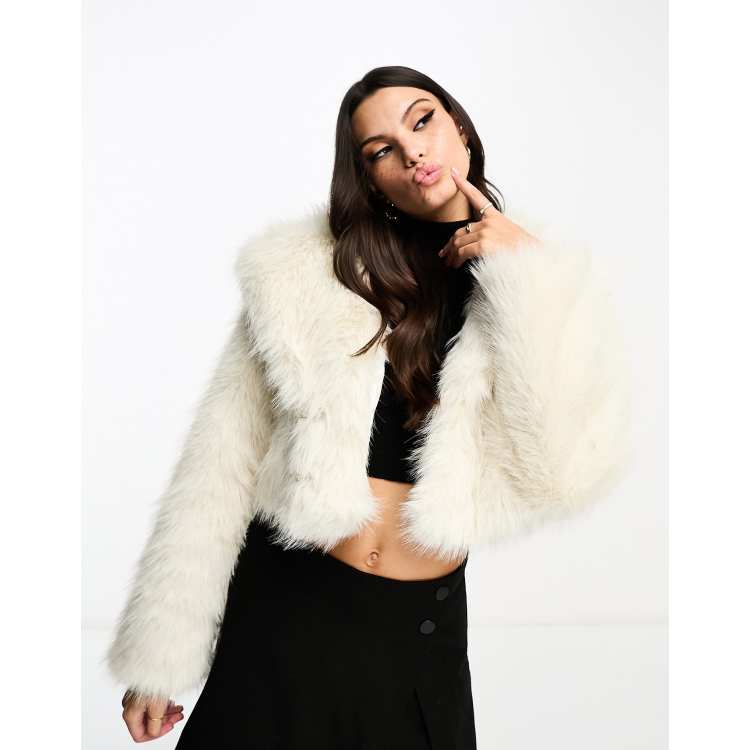 Cream cropped fur jacket sale