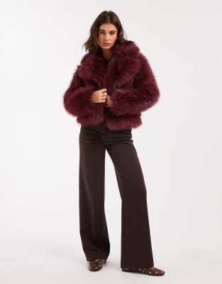 Miss Selfridge Faux Fur Crop Jacket In Brown