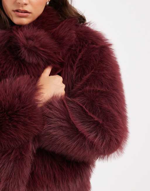 Miss Selfridge faux fur crop jacket in plum, 4 of 4