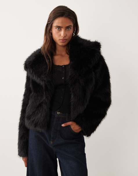 Miss Selfridge faux-fur cropped jack zwart - view 1