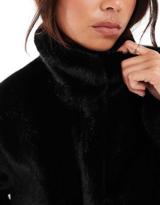 Miss Selfridge faux fur oversized bomber jacket in black