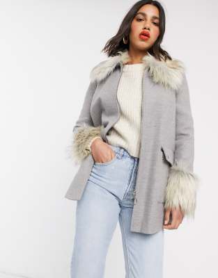 grey fur trim coat