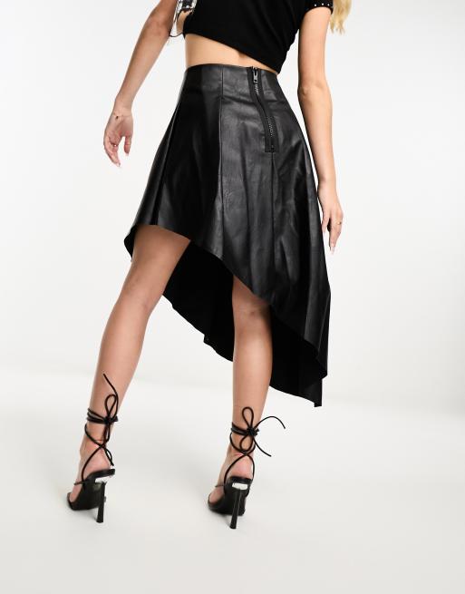 Miss Selfridge faux leather asym pleated skirt in black