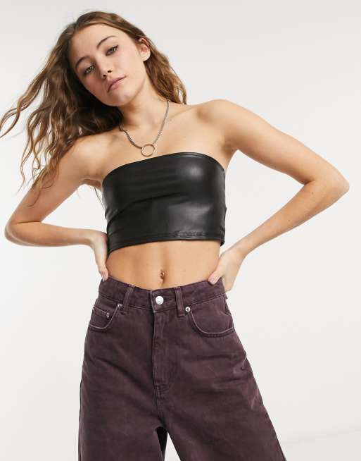 Faux leather bandeau crop top - T-shirts - Women