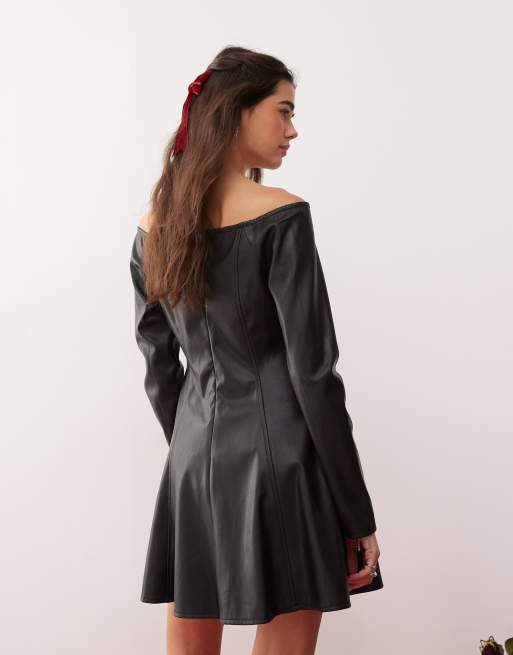 Faux leather bardot dress best sale