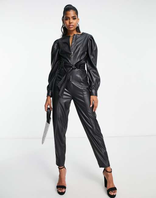 Pu leather jumpsuit on sale