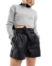 Miss Selfridge faux leather peplum top in black | ASOS