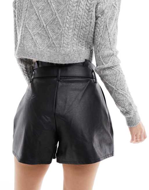 Faux Leather Belted High Waisted Shorts