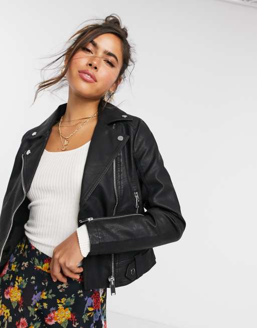 Miss Selfridge faux leather biker jacket in black