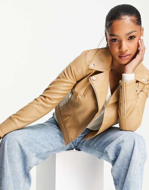 Camel leather outlet jacket