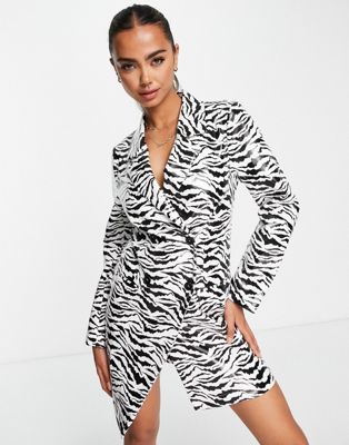 Miss Selfridge faux leather blazer dress in zebra print