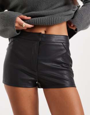 Miss Selfridge Faux Leather Booty Shorts In Black