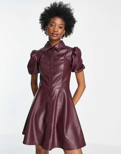 Burgundy faux 2025 leather dress