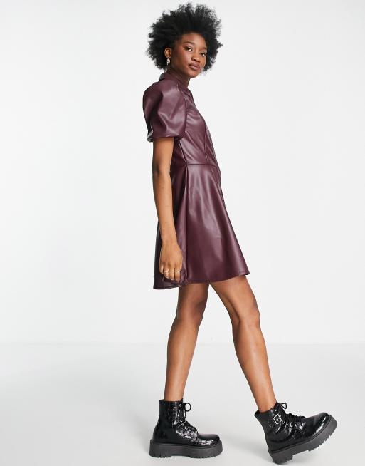 Faux leather clearance button down dress