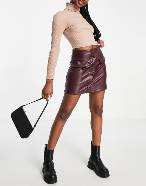 Burgundy fake leather outlet skirt