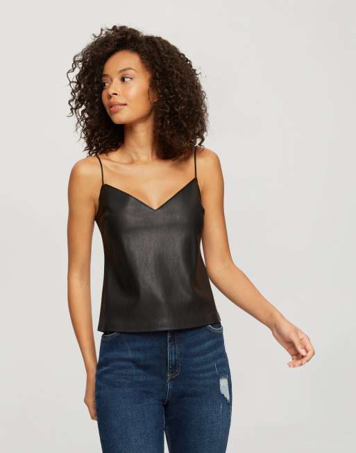 FAUX LEATHER CROP CAMI