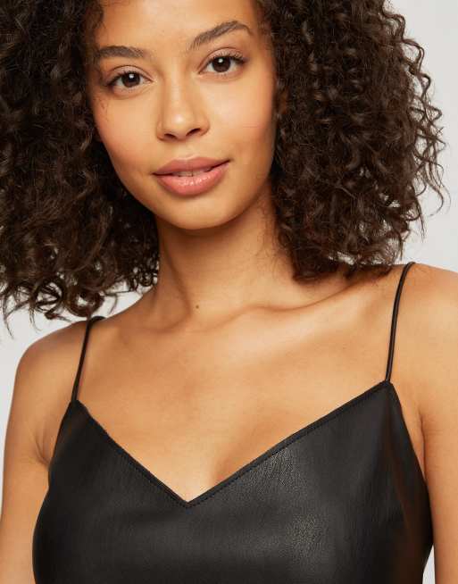 Miss Selfridge faux leather camisole in black, 3 of 4