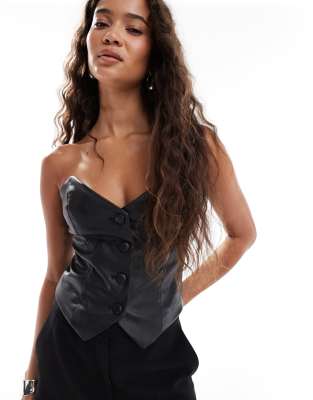 Miss Selfridge Faux Leather Corset Bandeau Top In Black