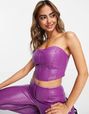 Miss Selfridge faux leather corset bandeau top in purple