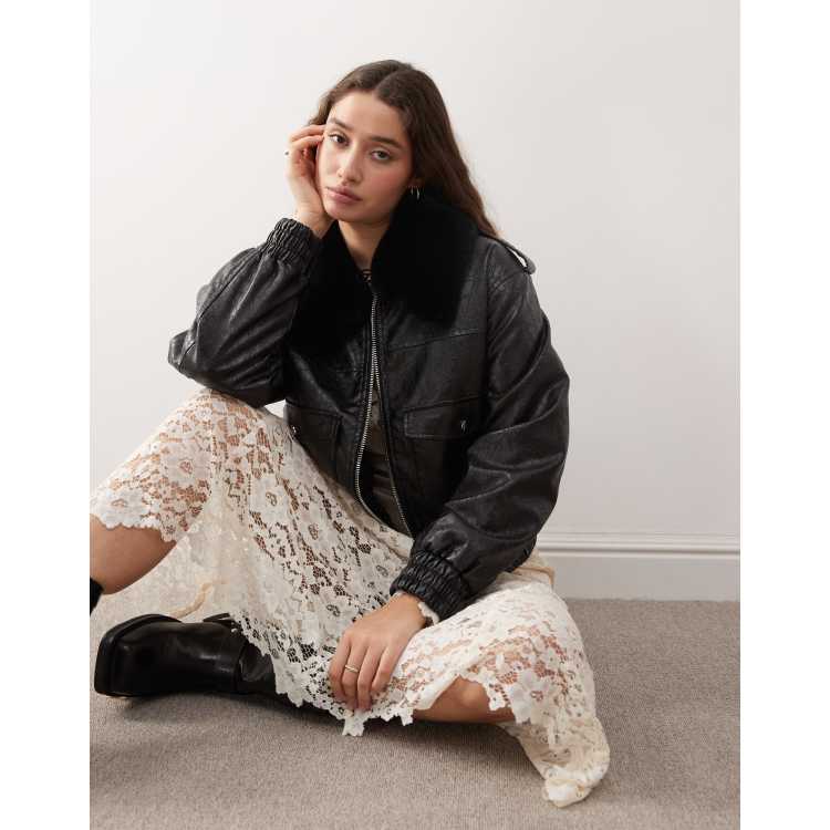 Fur trim bomber jacket hot sale