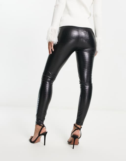 Miss Selfridge Petite Petite Faux Leather Pull On Legging In Black