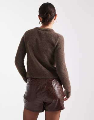 Miss Selfridge Faux Leather Croc Shorts-brown In Brown
