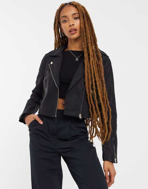 Asos Cropped Black Leather Jacket Photos