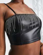 Fae leather look coated corset top in black