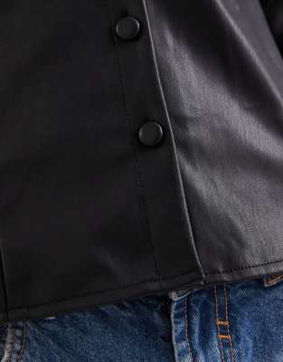 Miss Selfridge Faux Leather Fitted Shirt In Black
