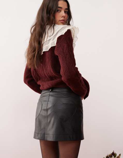 Miss Selfridge faux leather heart pocket mini skirt