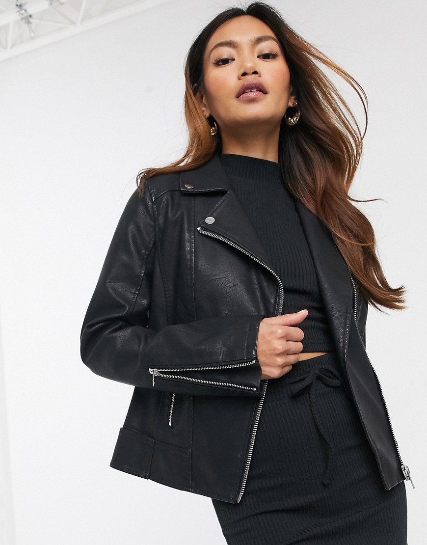 Miss Selfridge faux leather jacket in black