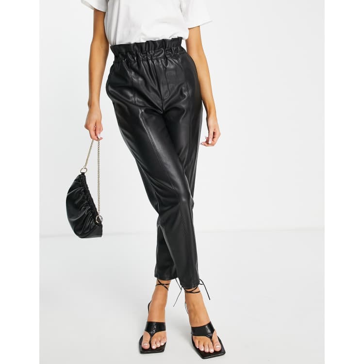 Miss Selfridge faux leather jogger pants in black