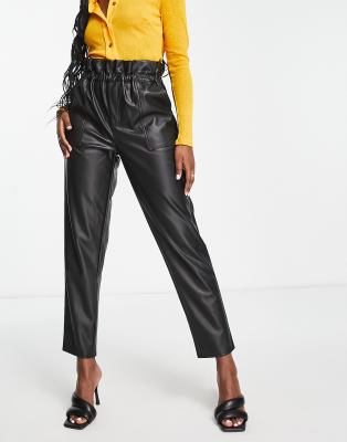 MISS SELFRIDGE FAUX LEATHER JOGGER PANTS IN BLACK