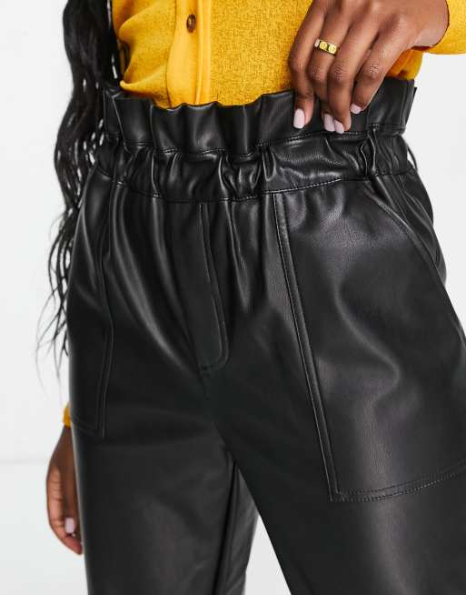 Miss Selfridge faux leather jogger pants in black